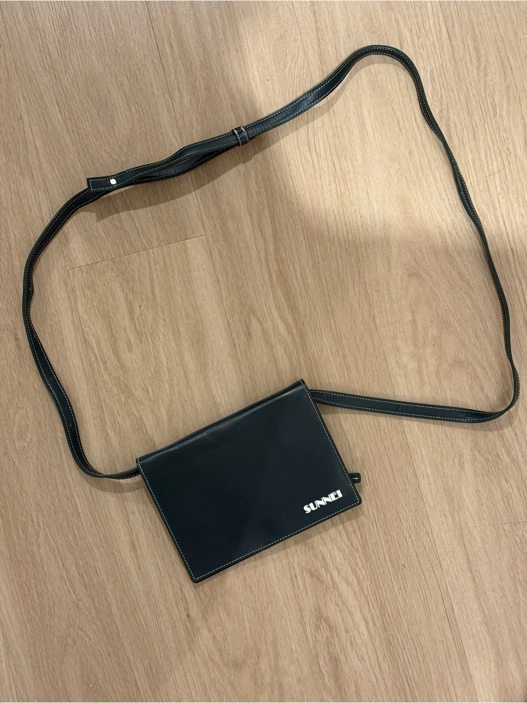 Sunnei Dark Green Leather Crossbody Bag With White Logo